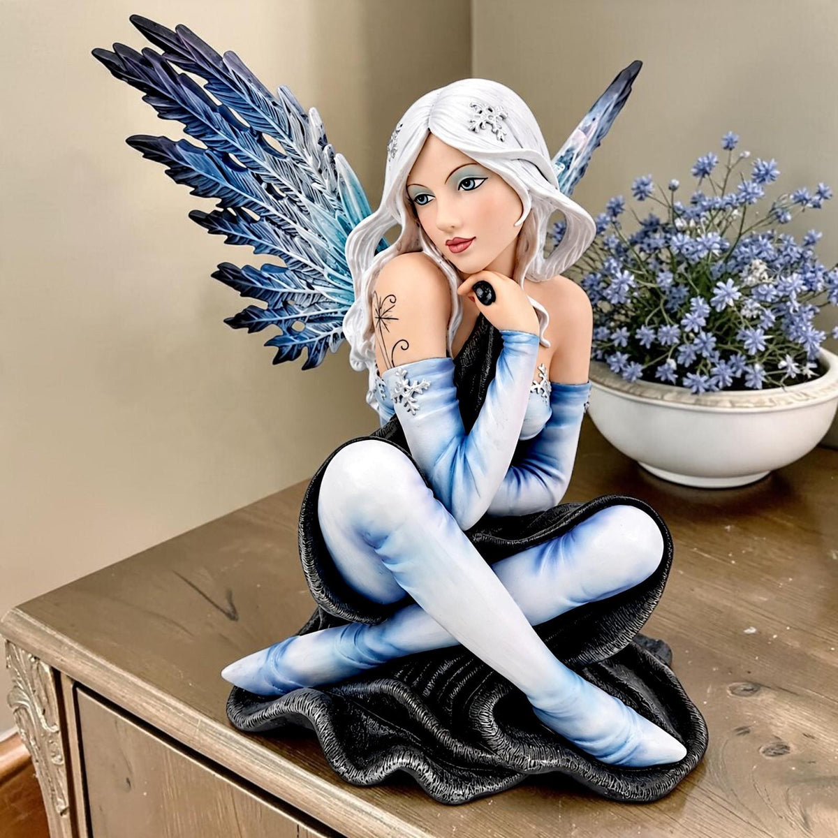 Winter Fairy Statue Figurine Ice Angel Sculpture Fantasy Gothic Ornament 25cm