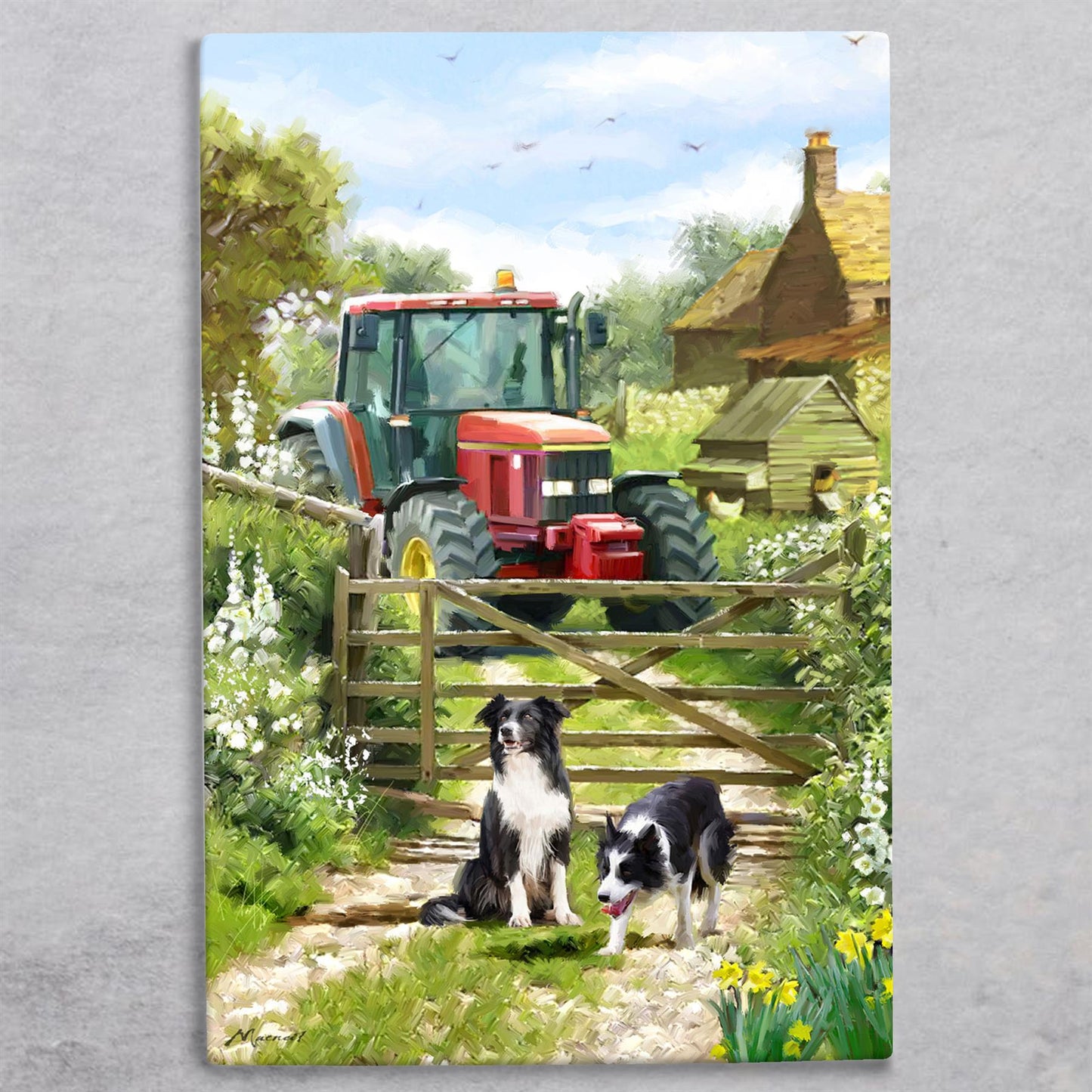 MACNEIL STUDIOS - TRACTOR & COLLIES Ceramic Art Tile 30x20cm - Farm Scene Decor-Osiris Craftworks