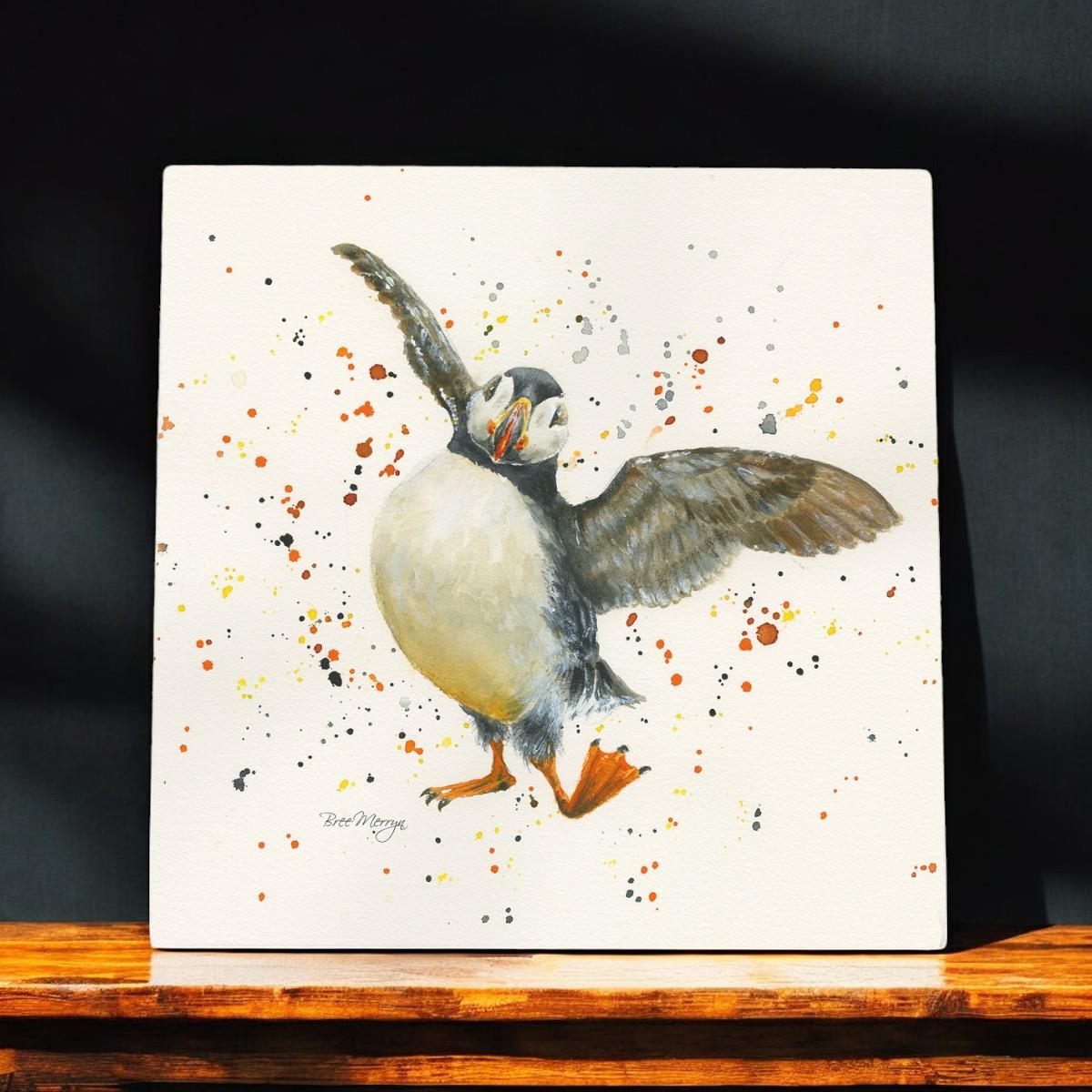 Presley Dancing Puffin Art Tile by Bree Merryn – 20x20cm Decor