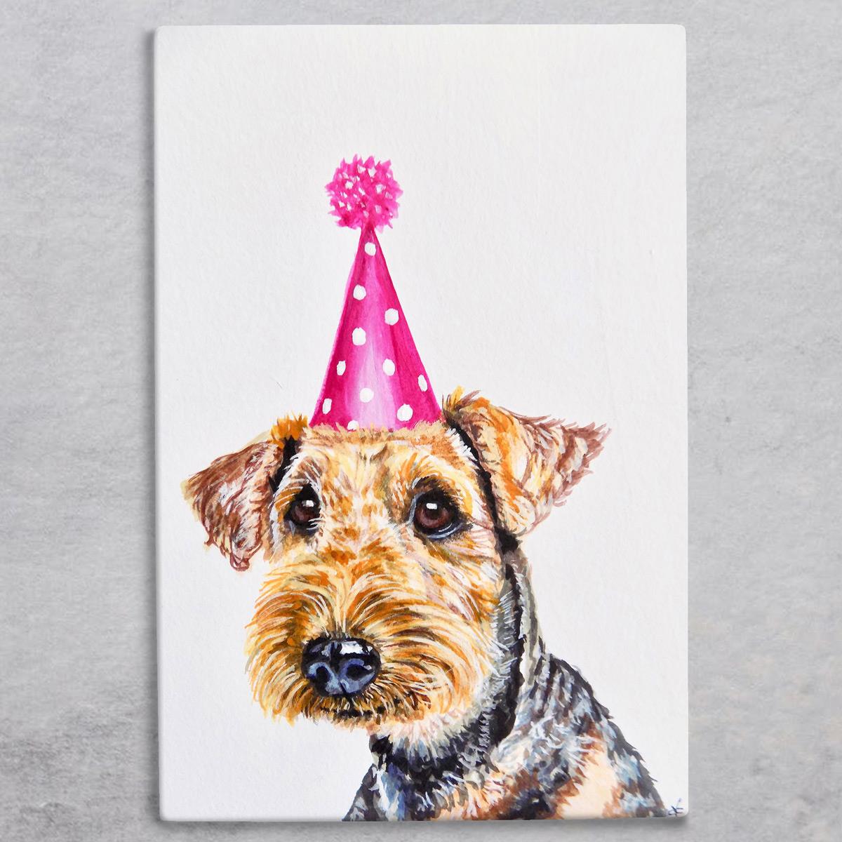 Party Airdale Terrier Ceramic Art Tile by Victoria Coleman - 20x30cm - Dog Lovers' Home Decor-Osiris Craftworks