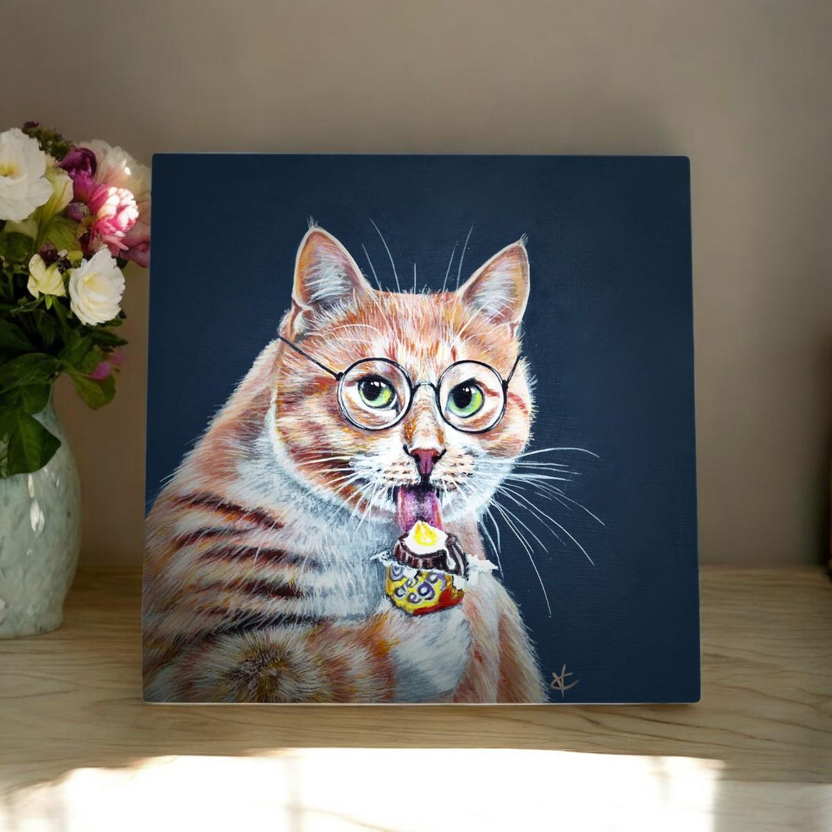 Colin’ Cat Ceramic Tile by Victoria Coleman – 20x20cm Wall Art