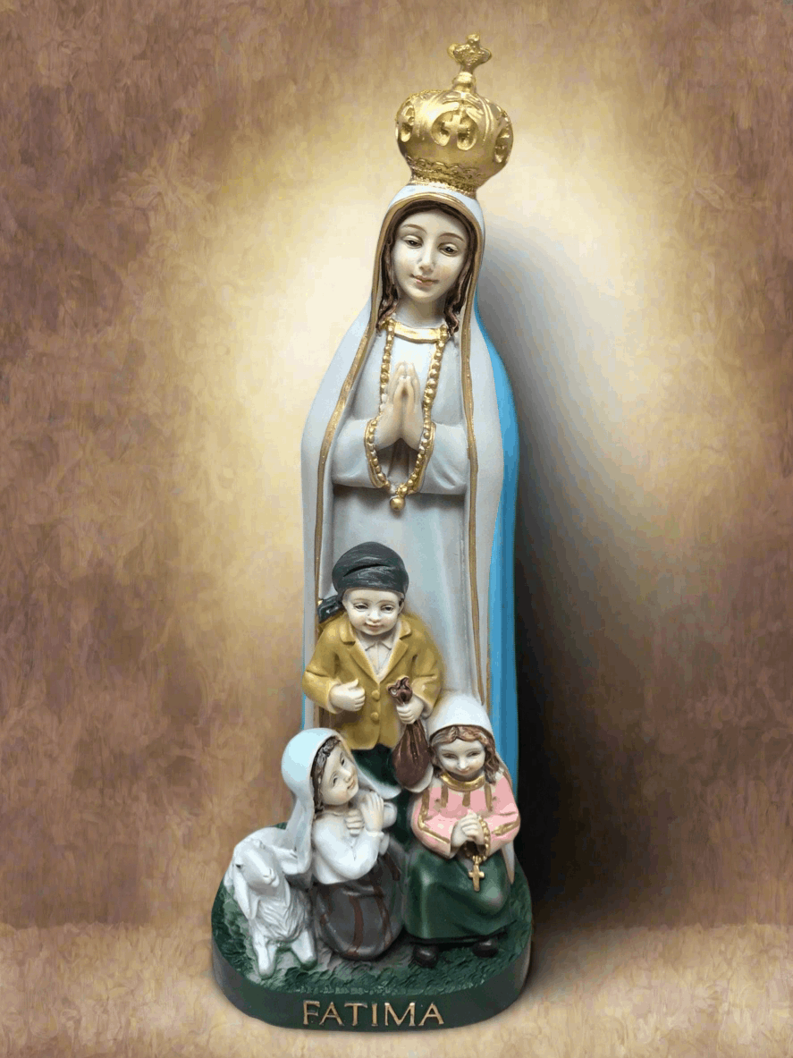 Blessed Virgin Mary Our Lady of Fatima with Children Statue Ornament Figurine for Home or Chapel