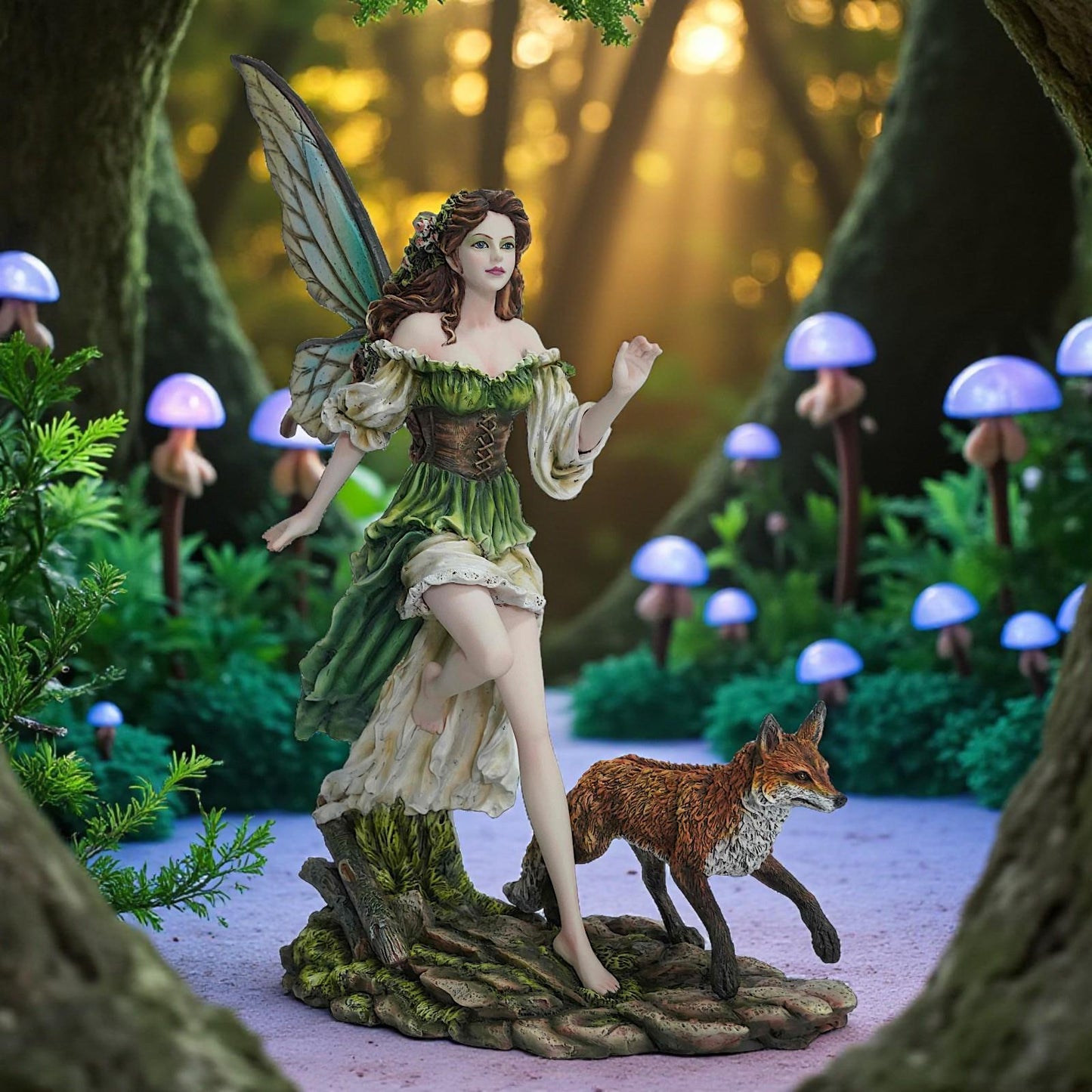 Fantasy Fairy Figurine with Fox Woodland Resin Statue Mythical Ornament 40.5cm