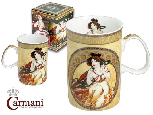 CARMANI Art Collection  Classic Porcelain Mug with Mucha paintings