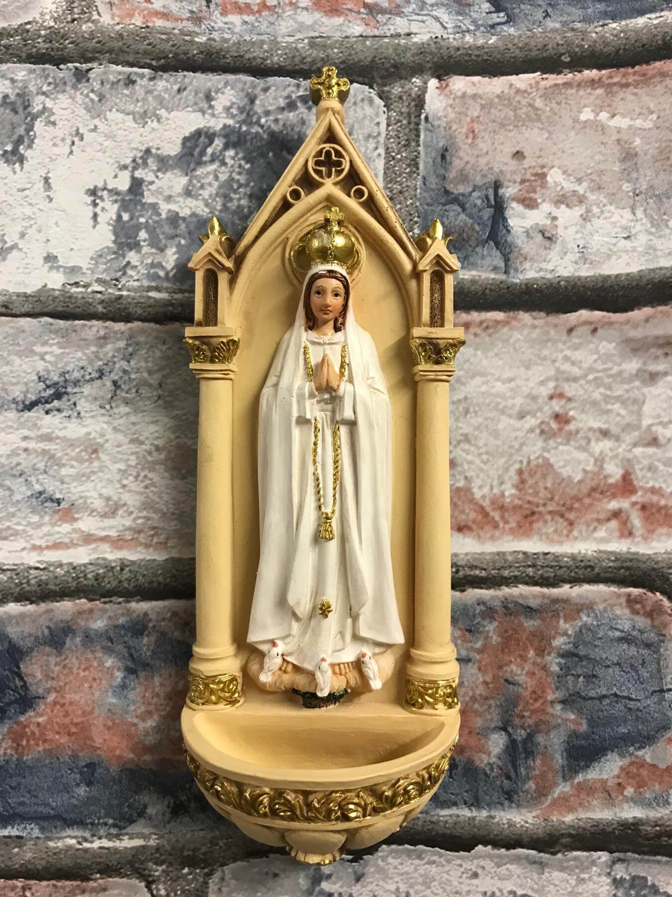 Blessed Virgin Mary Our Lady of Fatima Water Font Wall Plaque Statue Ornament Figurine for Home or Chapel