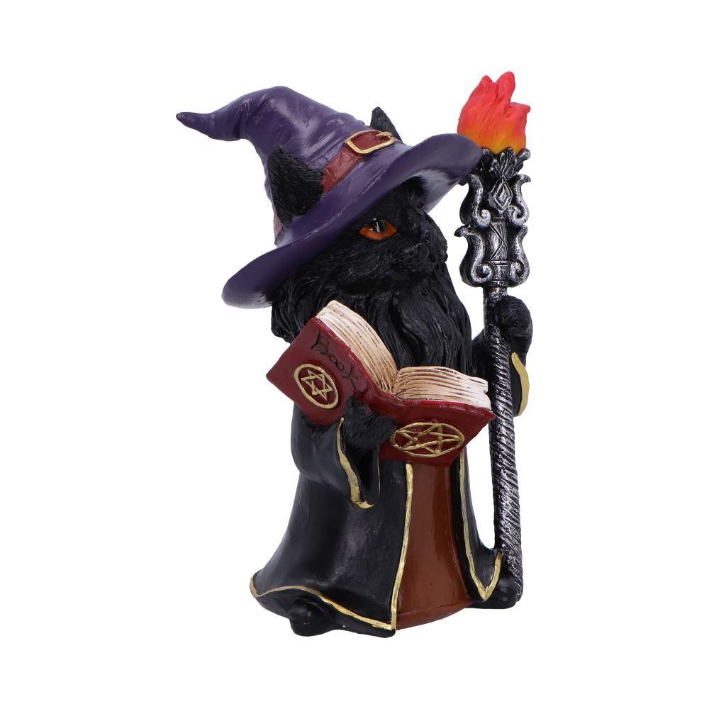 Black Wizard Cat Figurine Mystic Witchcraft Statue Fantasy Gothic Spellcaster Ornament