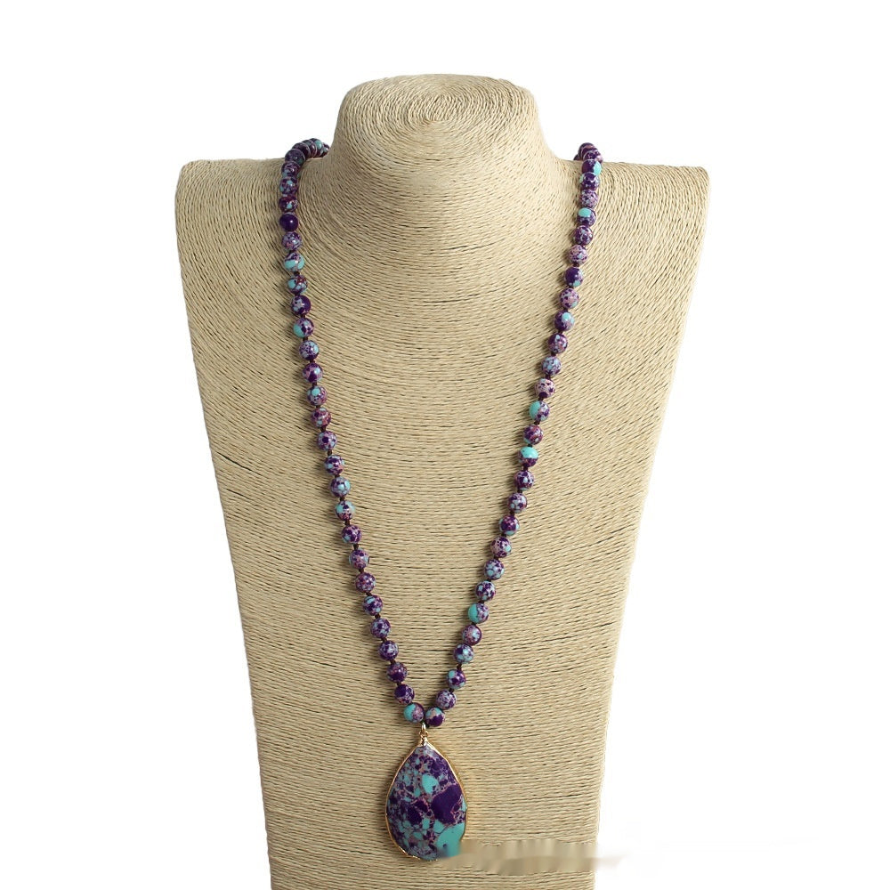 Bohemian Style 8mm Beaded Necklace Cut King Stone Water Drop