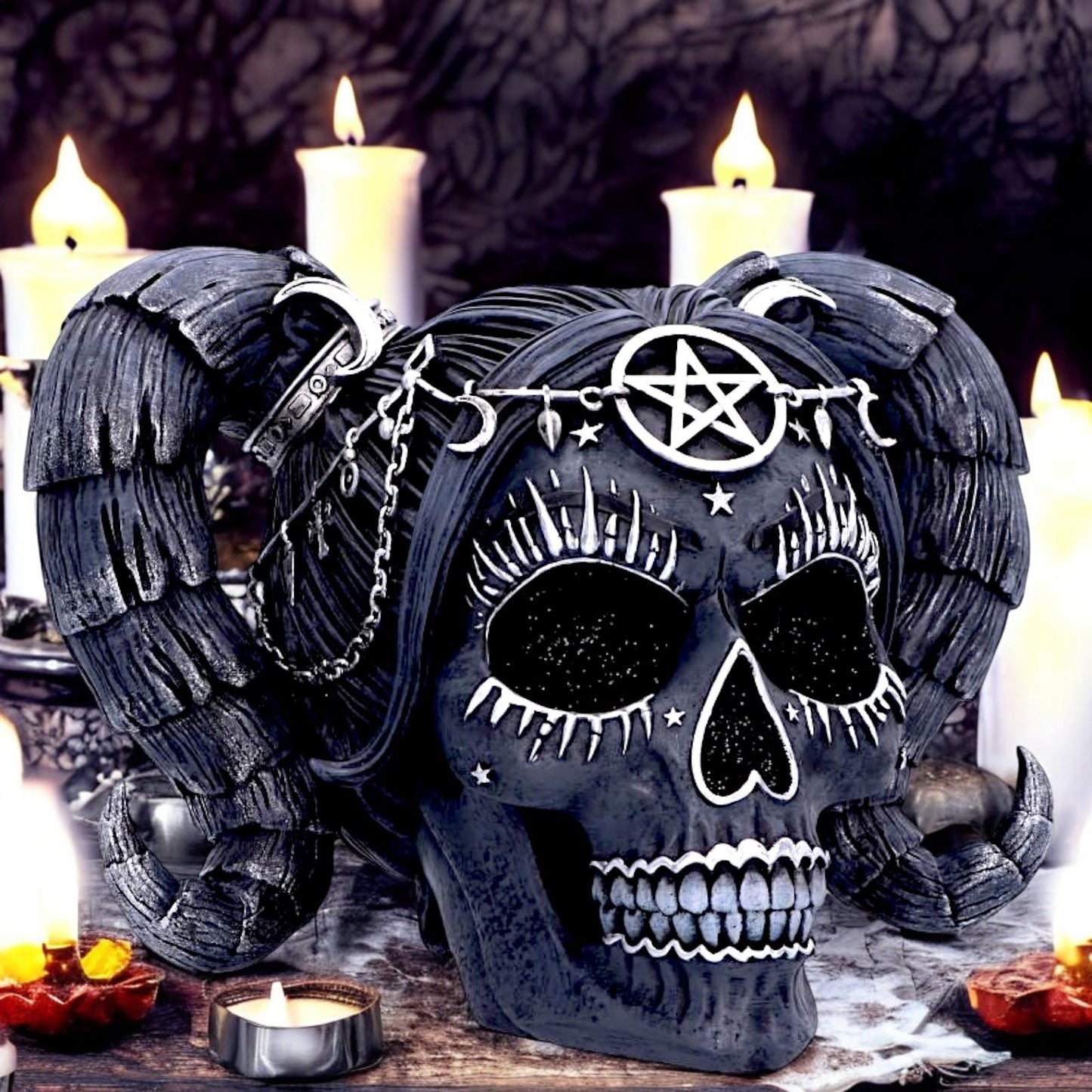 Gothic Baphomet Doll Skull Ornament Alchemy Fantasy Figurine Wiccan Pentagram Statue