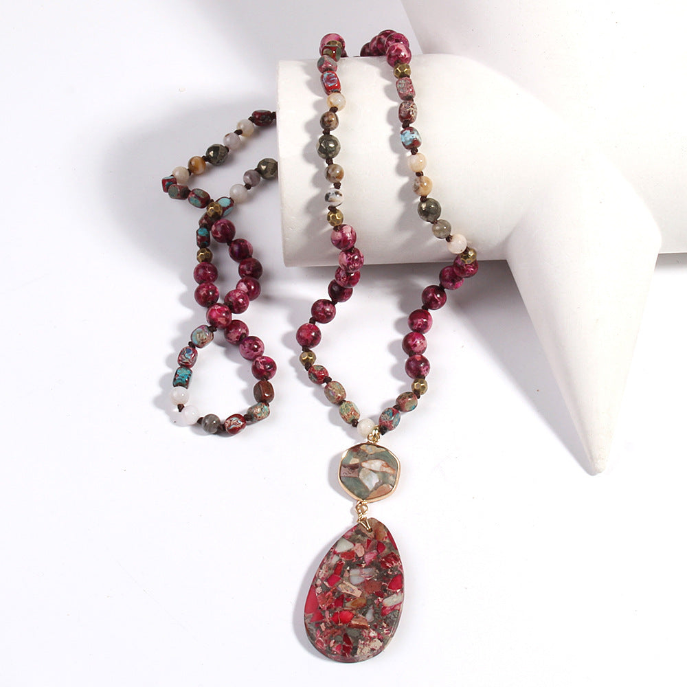 New Fashion Bohemian Style Multicolor Emperor Stone Knotted Necklace