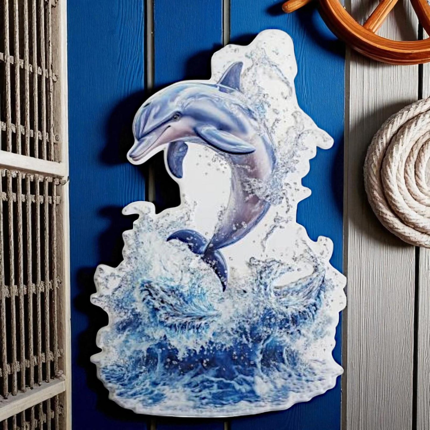 Dolphin Metal Wall Art | 3D Embossed Plaque | Marine Coastal Beach House Decoration