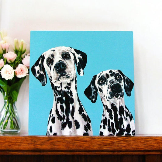 Brother & Sister Dalmatian Dogs Ceramic Art Tile by Victoria Coleman - 20x20 cm Wall Art Decor, Ready to Hang - Boxed Gift, Dog Lover's Home Decoration, Unique Pet Portrait Tile-Osiris Craftworks