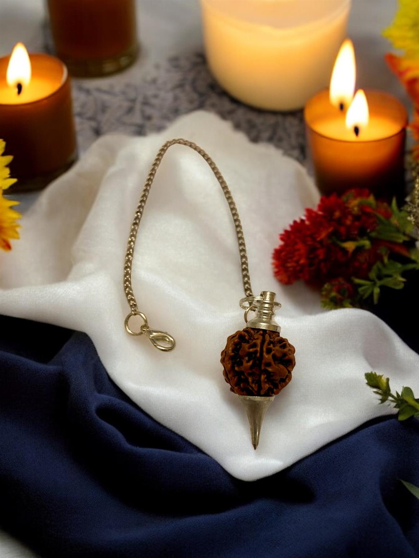 Rudraksha Dowsing Pendulum with Clasps - Natural Energy Healing Tool, 22cm Chain Length