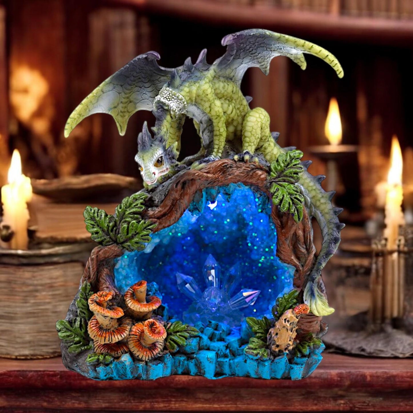 Dragon LED Crystal Cave Figurine - Color-Changing Fantasy Ornament Statue