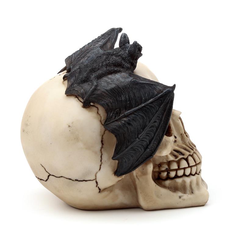 Gothic Skull and Bat Figurine Halloween Decor Dark Fantasy Occult Ornament
