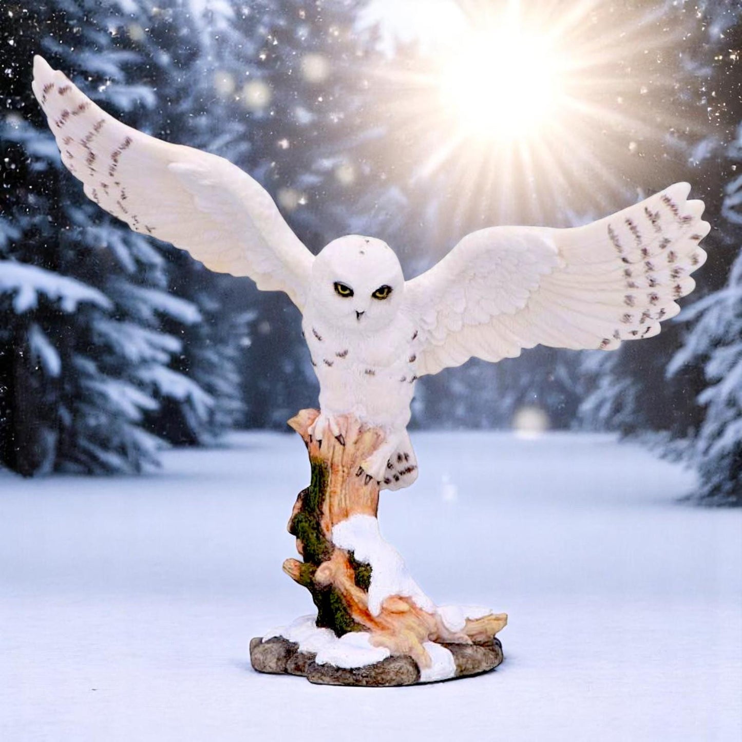 Majestic Snowy Owl Figurine Winter Scene Sculpture Wildlife Statue Art Decor Gift