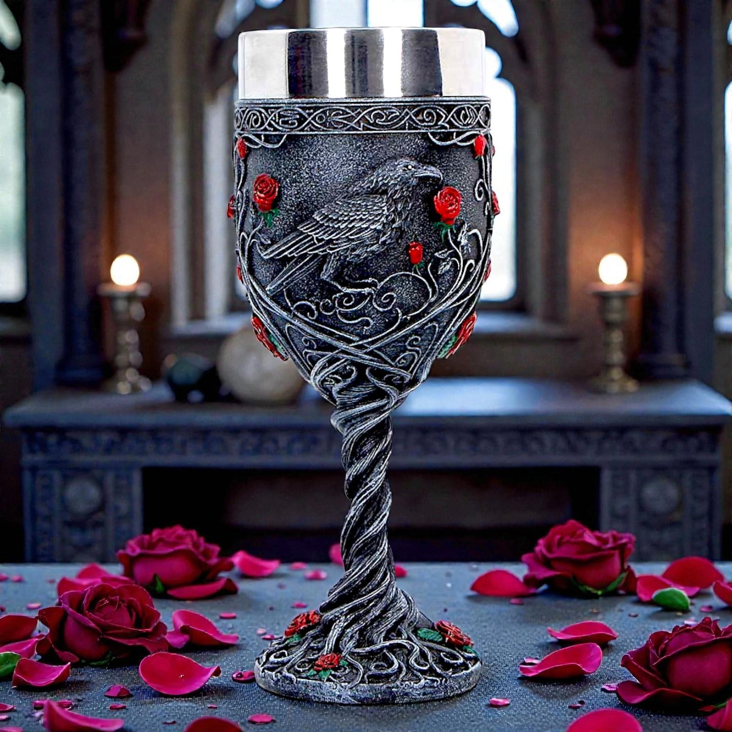 Raven Goblet Gothic Chalice Cup with Stainless Steel Insert Dark Romantic Decor