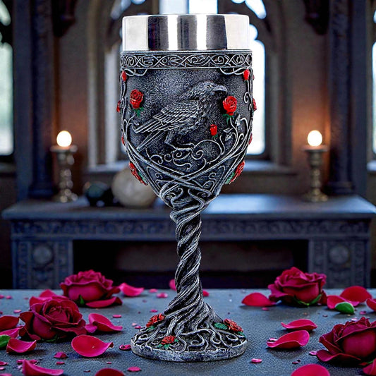 Raven Goblet Gothic Chalice Cup with Stainless Steel Insert Dark Romantic Decor
