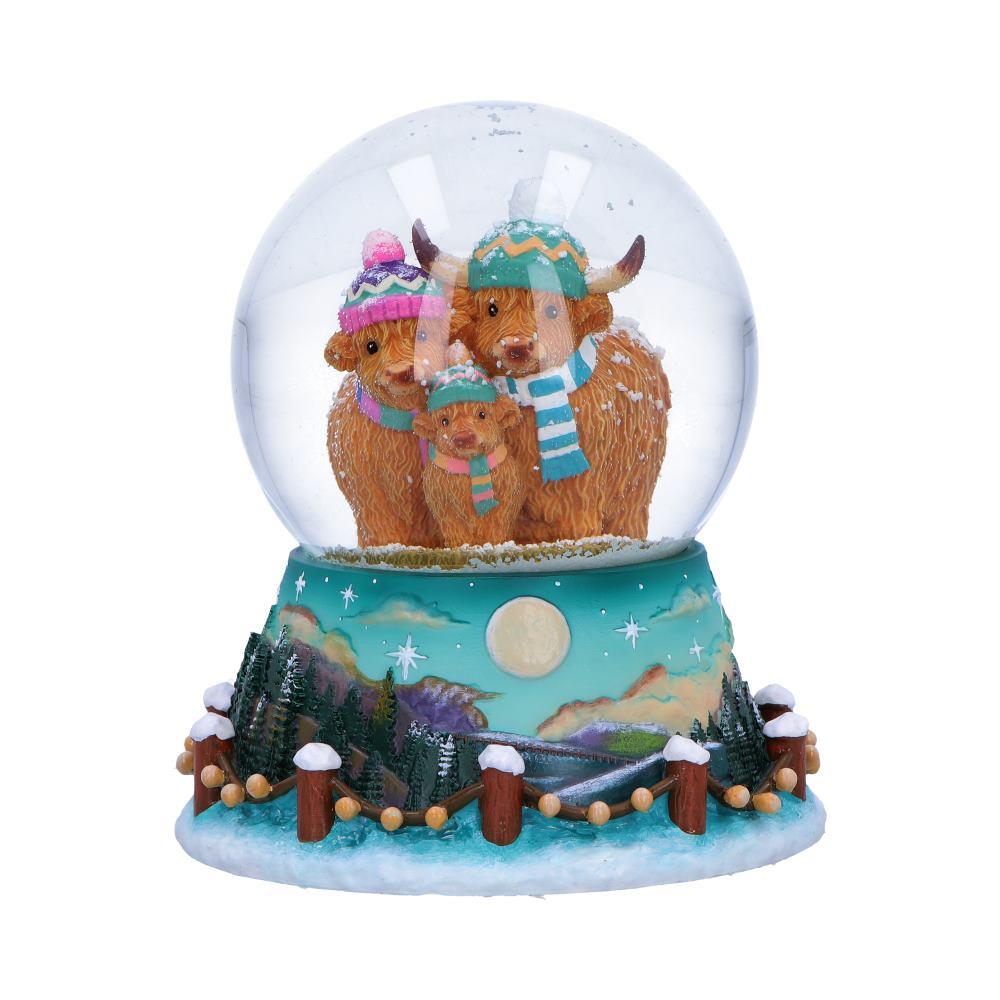 Highland Cow Snow Globe Christmas Winter Scottish Cattle Family Ornament