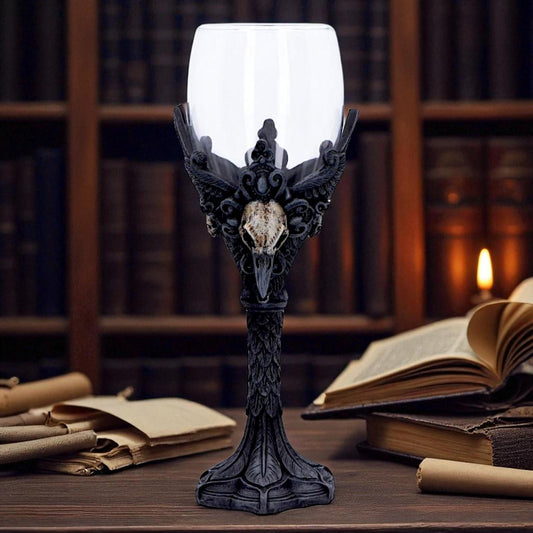 Fantasy Gothic Raven Chalice Goblet Skull Wing Design Drinkware Halloween Gift