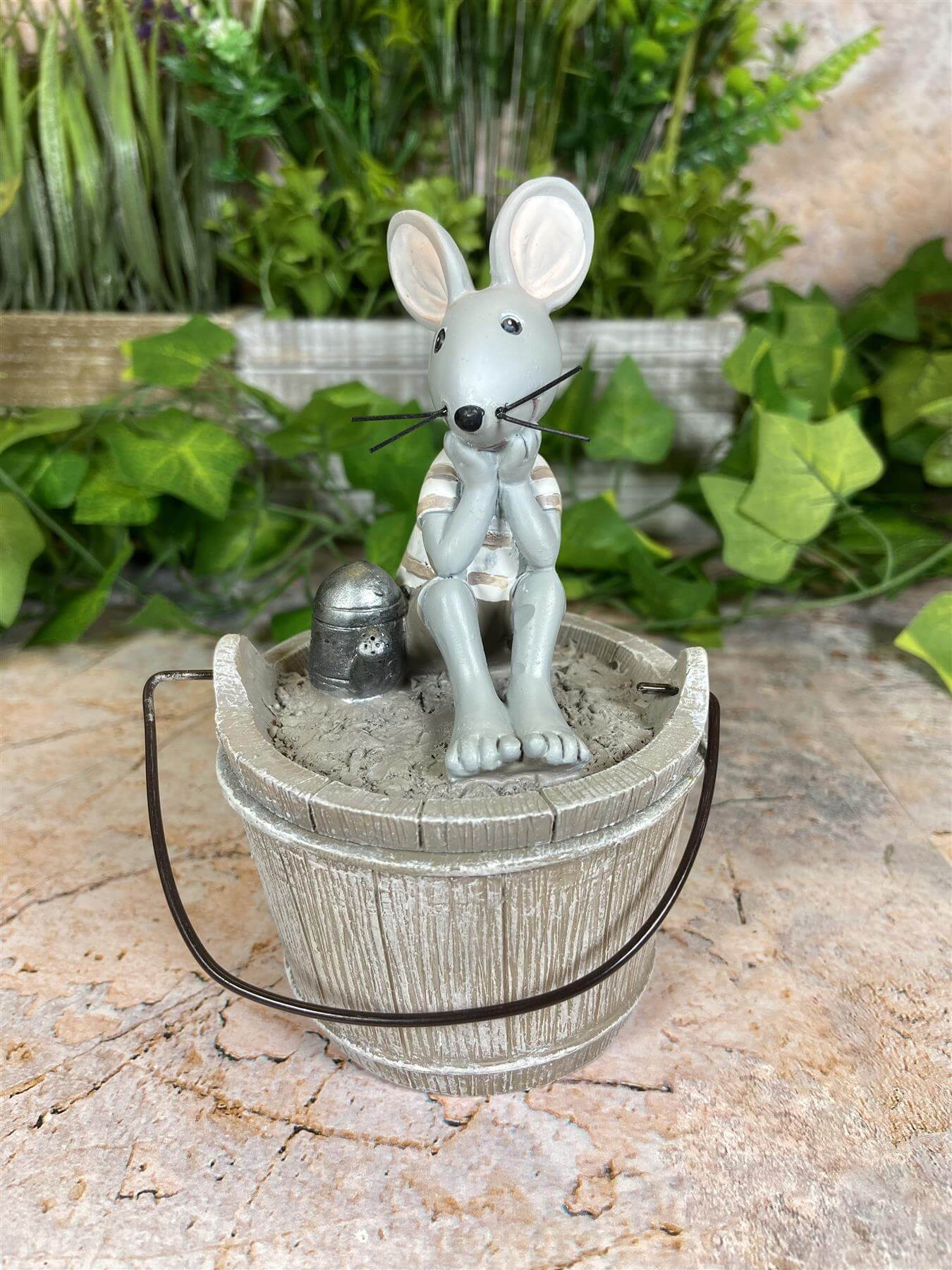 Cheeky & Charming Hilarious Mouse on Resin Bucket Lid Garden Ornament-Osiris Craftworks