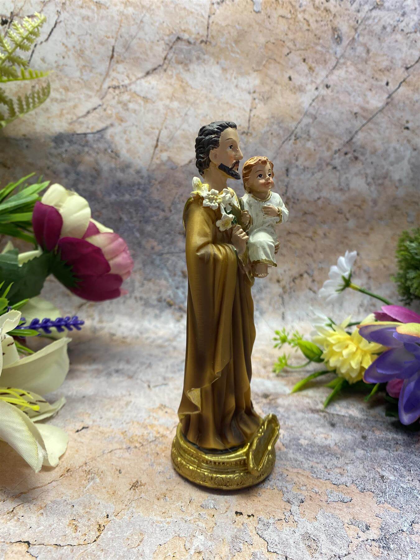 Saint Joseph with Child Jesus Resin Statue, Spiritual Catholic Decor, Fatherly Devotion-Osiris Craftworks