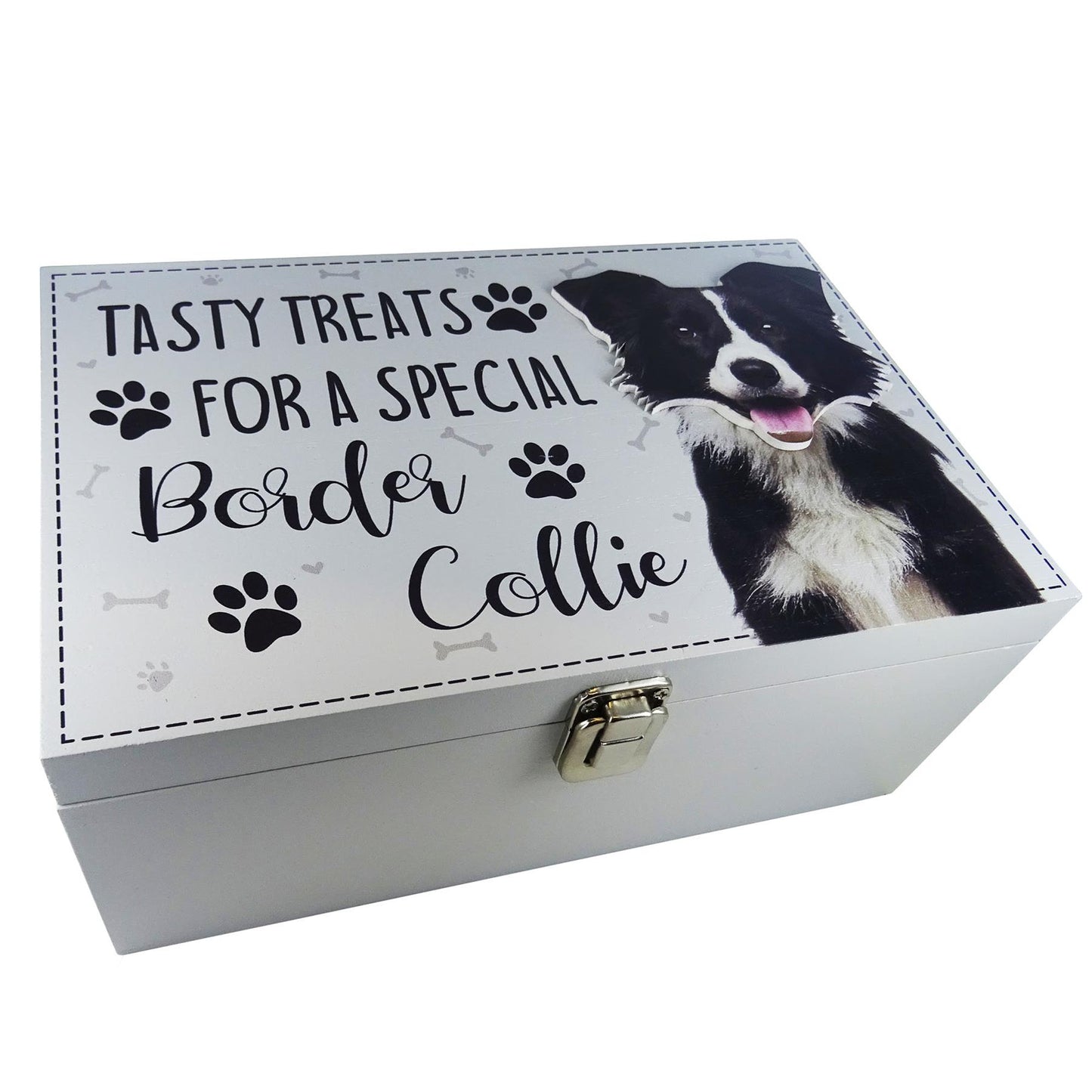 Wooden Treat Box for Border Collie – Pet Gift, Dog Lover’s Box for Treats