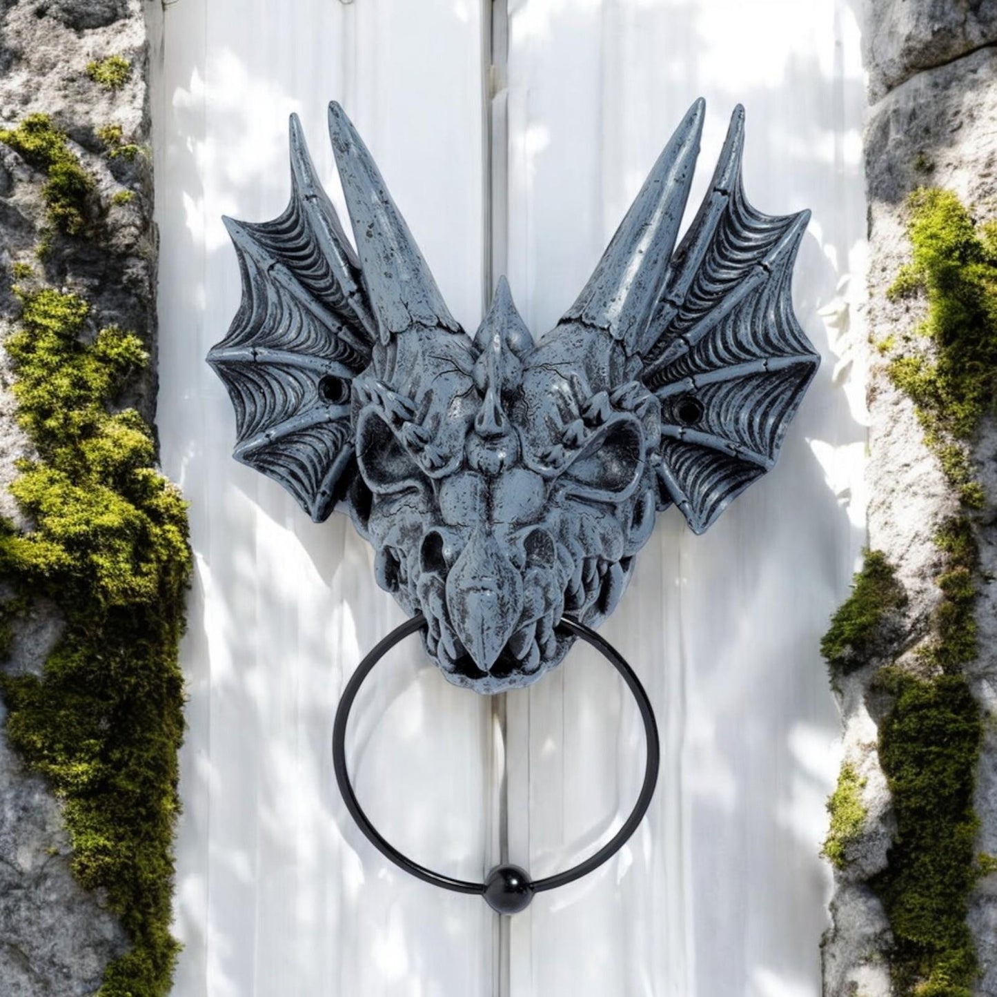 Gothic Dragon Skull Door Knocker – Medieval Stone Effect Fantasy Home Wall Decor