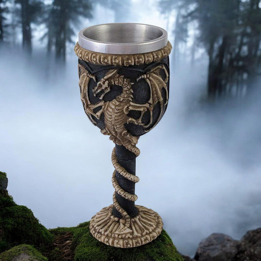 Dragon Goblet - Gothic Skeleton Dragon Chalice with Stainless Steel Insert, Fantasy Decor