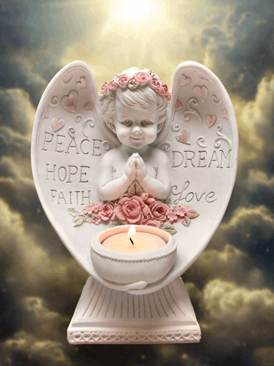 Beautiful Angel Cherub Praying Candle Holder Ornament Peace Hope Faith Love