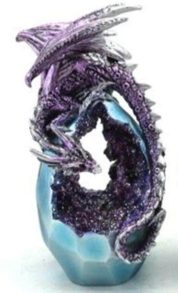 Purple Dragon on Amethyst Effect Geode Sculpture Statue Ornament