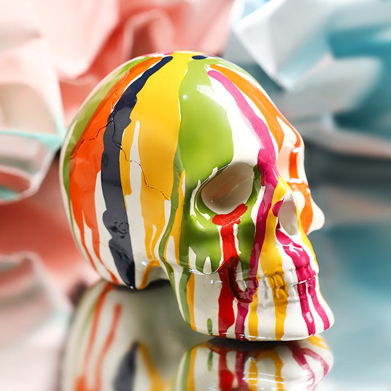 Creative Color Painted Skull Resin Crafts Sculpture Model