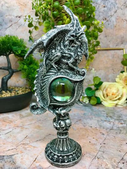 Mystical Dragon Watcher Statue, Stone Effect Resin Figurine, Guardian Dragon Fantasy Sculpture, Mythical Art Decor, Enchanted Dragon Figure