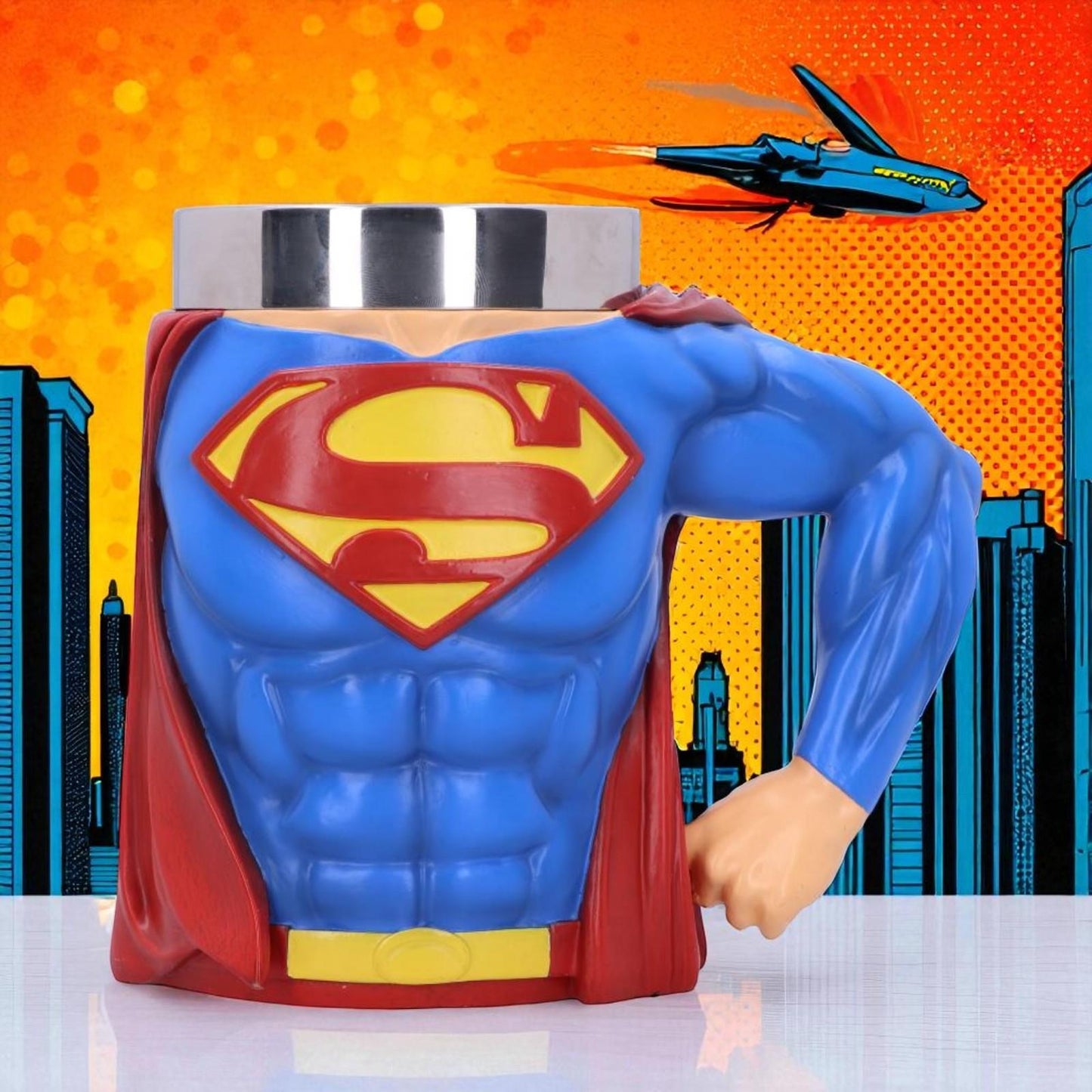 Official Superman Tankard DC Comics Mug Hero Chest Drinkware with Cape Gift