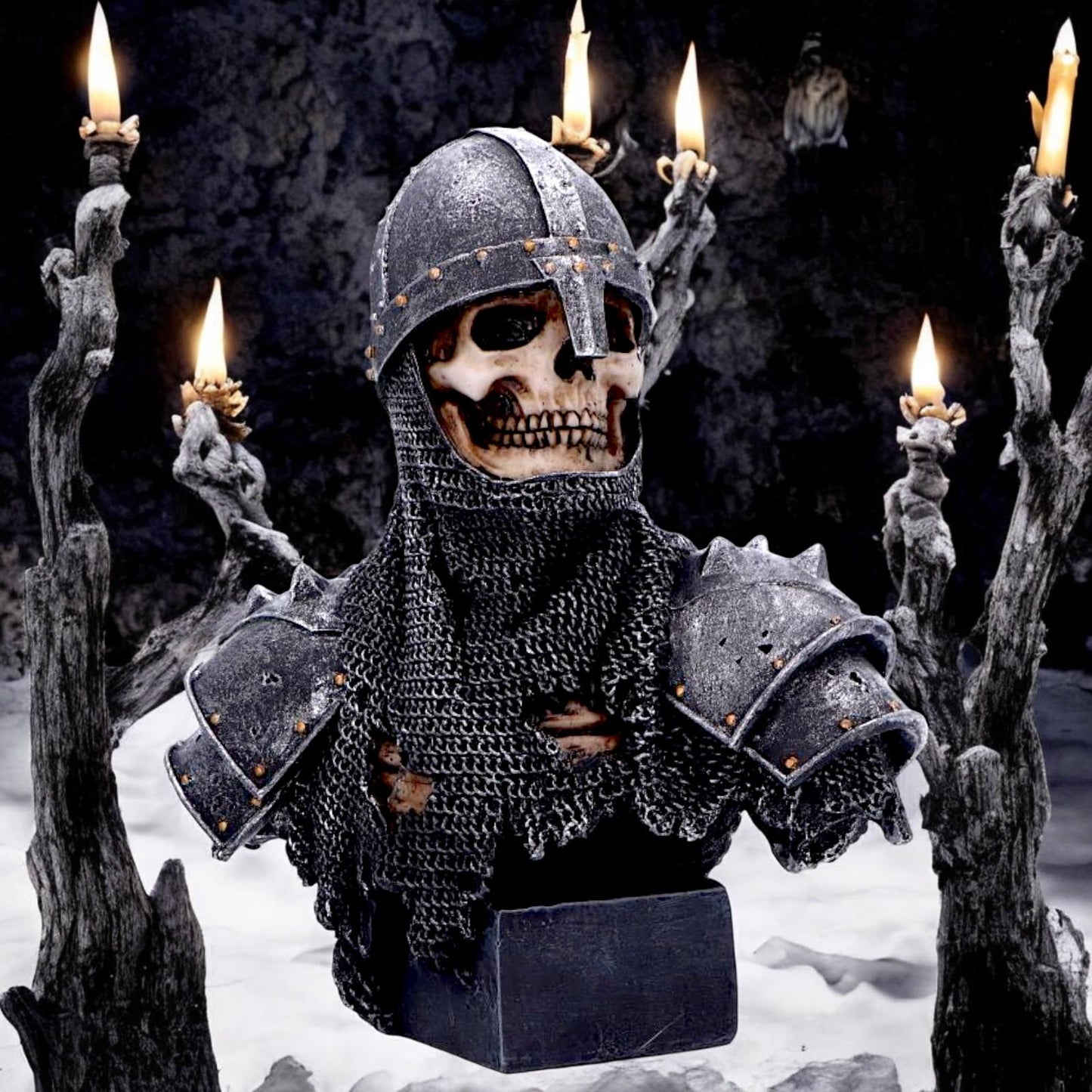 Gothic Skeleton Knight Bust  Medieval Statue Decor Skull Figurine Fantasy Ornament