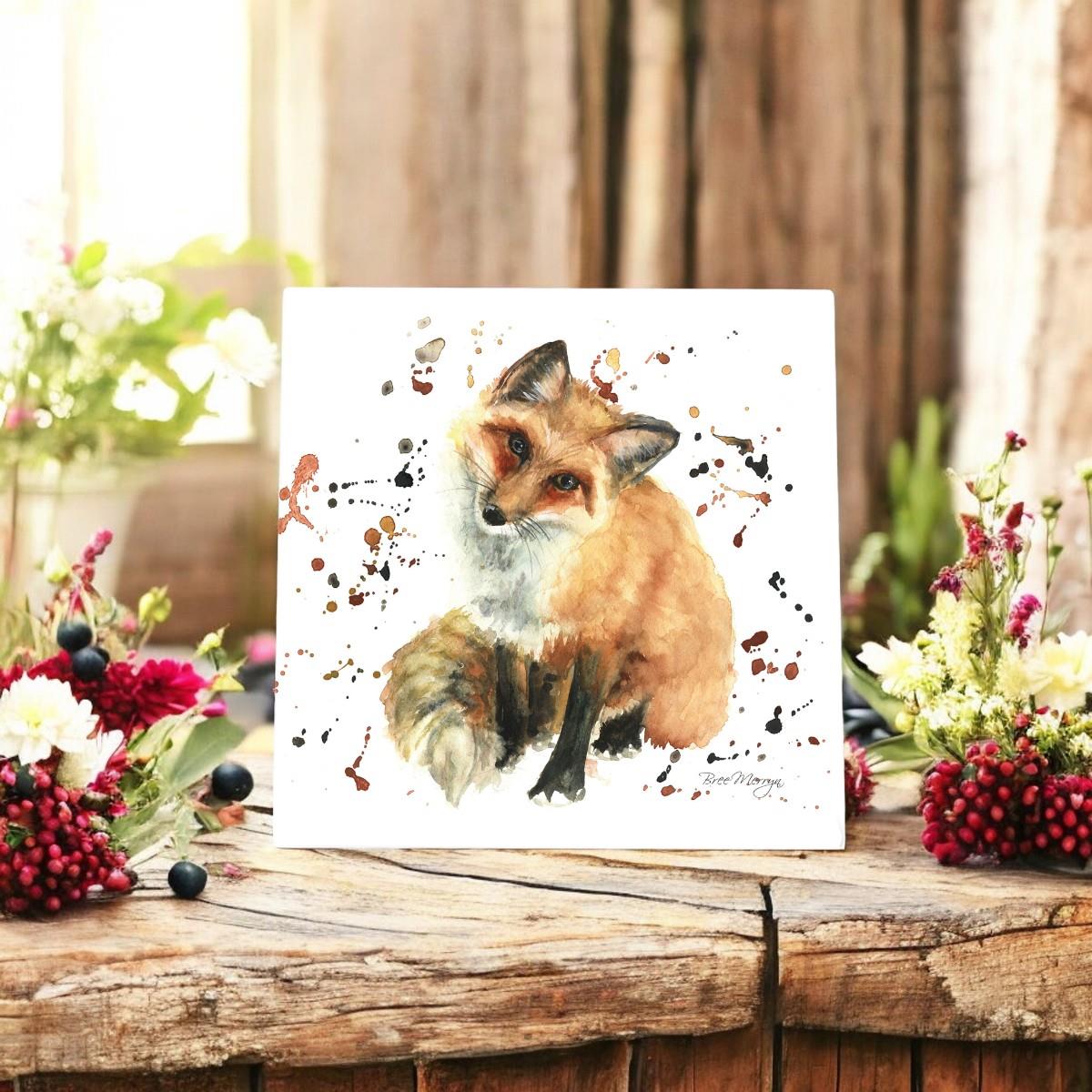 FREDDIE Fox Ceramic Art Tile by Bree Merryn 20x20 cm - Ready to Hang, Gift Boxed