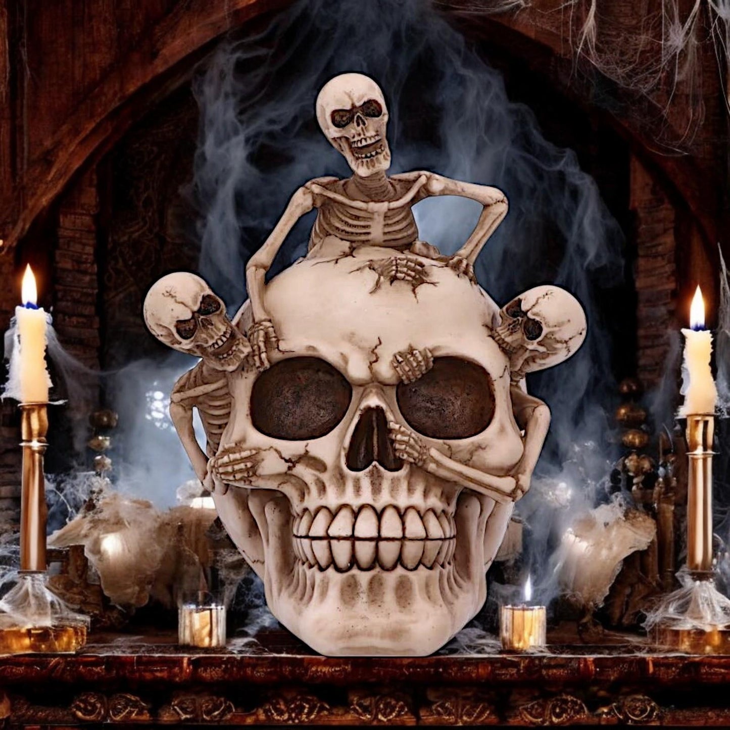 Skeleton Emerging from Skull Ornament Gothic Horror Home Décor Halloween Statue