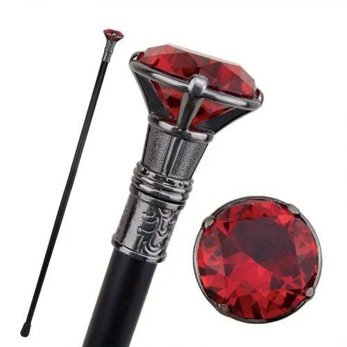 Elegant Red Crystal Swaggering Cane Walking Stick - Gothic Steampunk Accessory