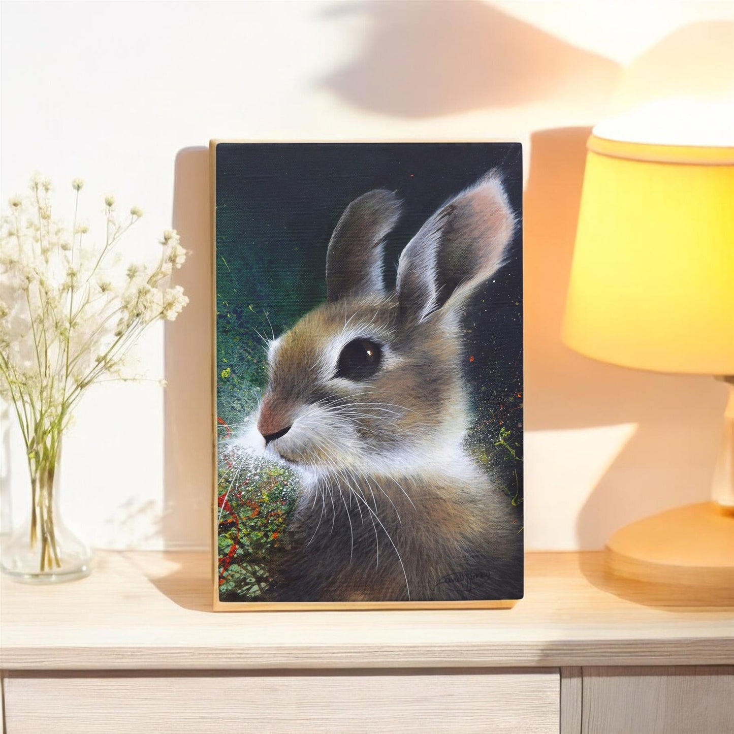 Bunny Ceramic Art Tile by D. Finney | 30x20cm | Wall Decor Ready to Hang