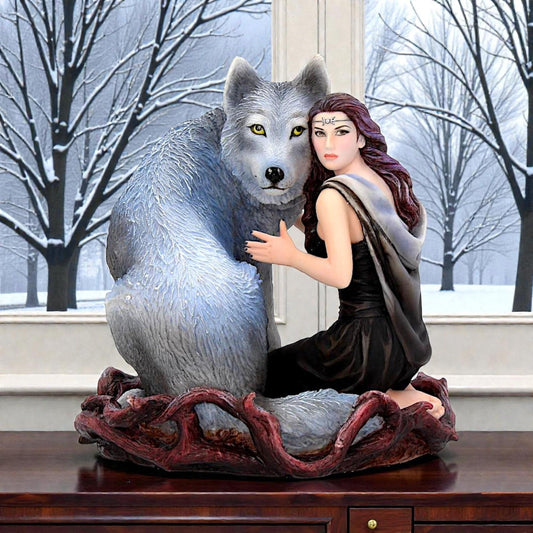 Wolf Guardian Woman Figurine Anne Stokes Fantasy Art Gothic Pagan Wicca Resin Collectible