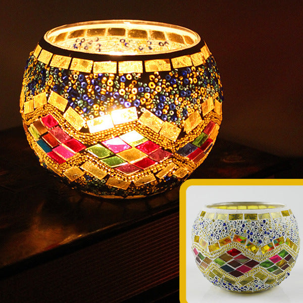 Mosaic glass candle holder