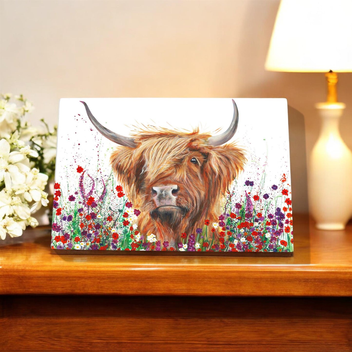 Jimmy Highland Cow Ceramic Art Tile by Pankhurst Gallery 30x20cm Wall Decor – Ready to Hang in Gift Box