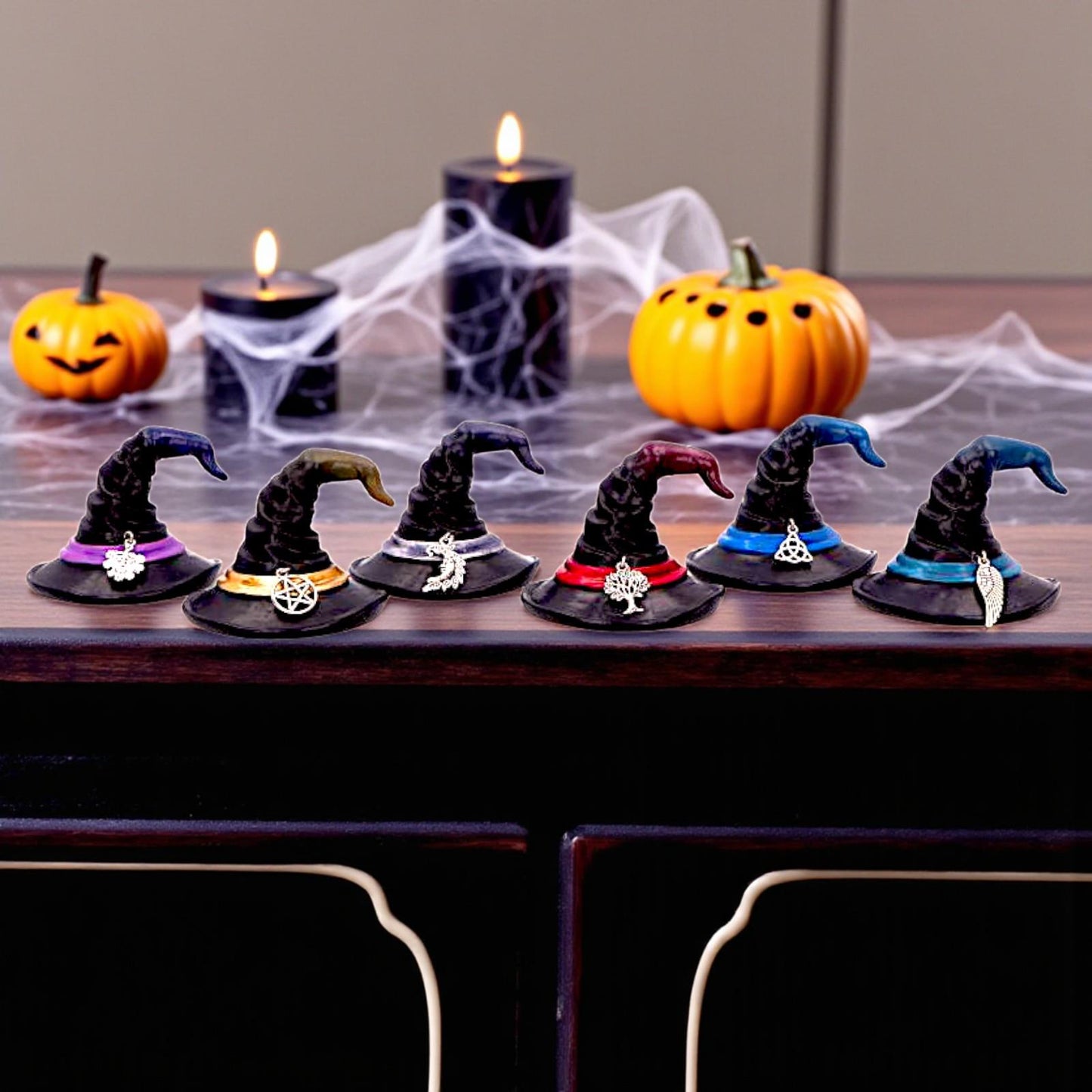 Positive Energy Witch’s Hats Set of 6 Miniature Wiccan Ornaments Spiritual Decor