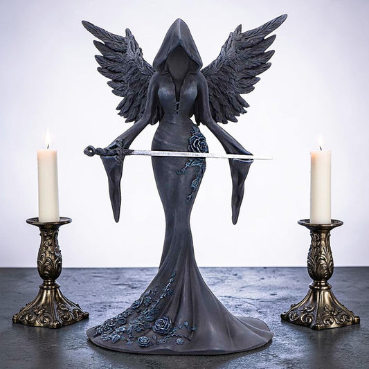 Femme Fatale Warrior Angel Statue Gothic Dark Feminine Hooded Winged Ornament Fantasy Decor
