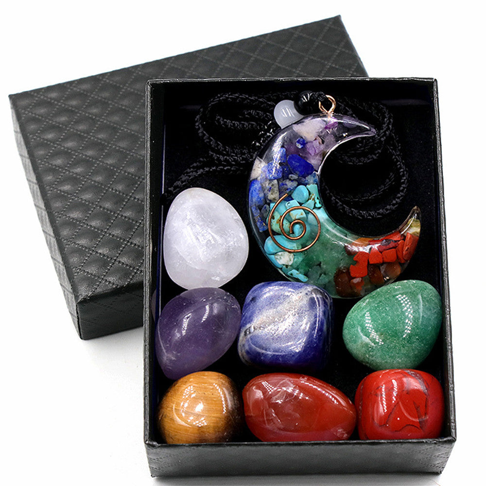Natural Crystal Set Colorful Gravel Resin Moon