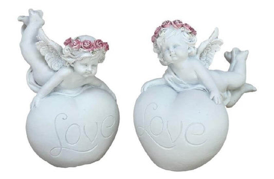 Love Cherub Angel Figurines Set | 13.5cm Resin Angel Decor | Romantic Cherub Heart Statues