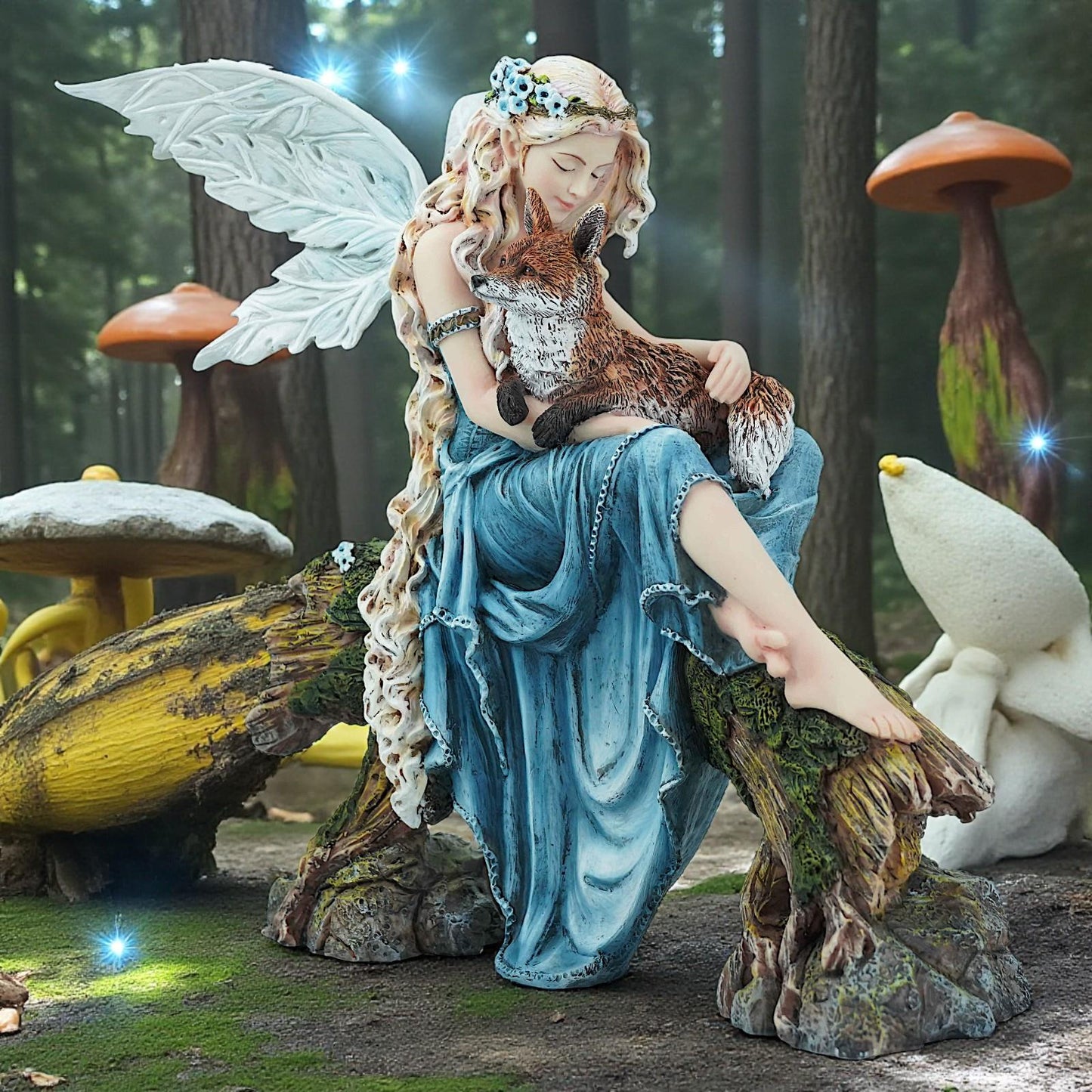 Woodland Fairy Figurine with Fox Fantasy Mythical Resin Statue Home Decor
