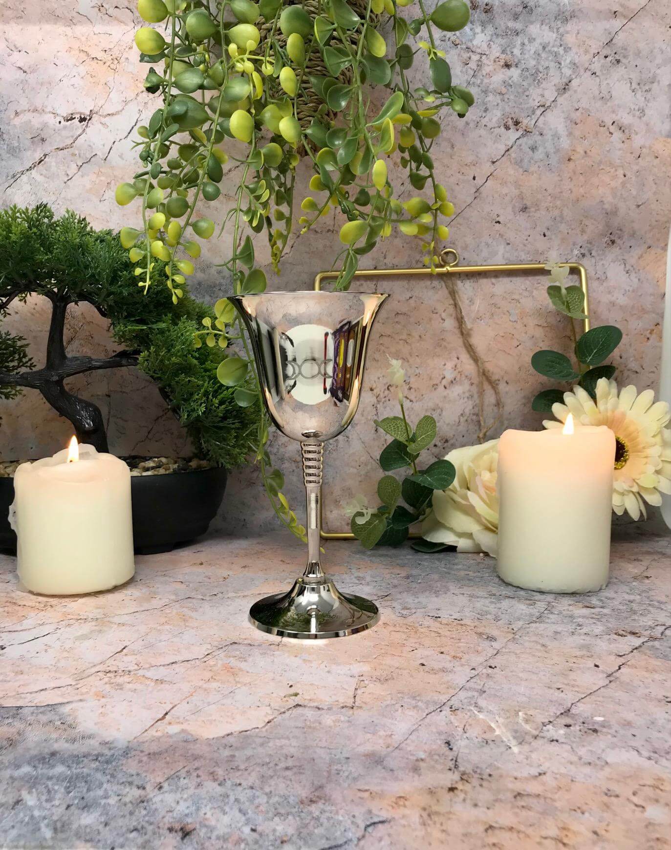 Silver Effect Triple Moon Goddess Goblet Chalice Wiccan Altar Decoration Pagan Ritual