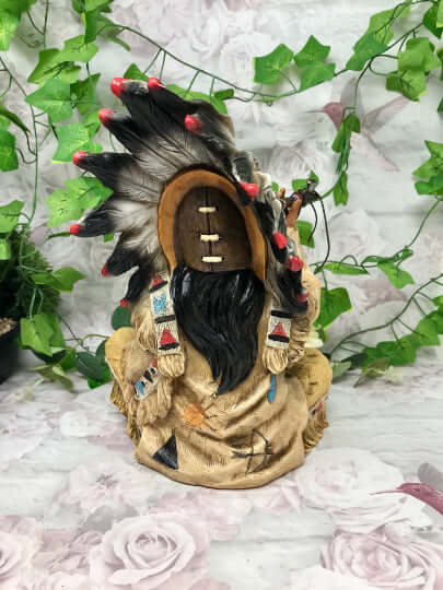 Indian Chief Smoking a Peace Pipe Figurine Native American Collection Sculpture