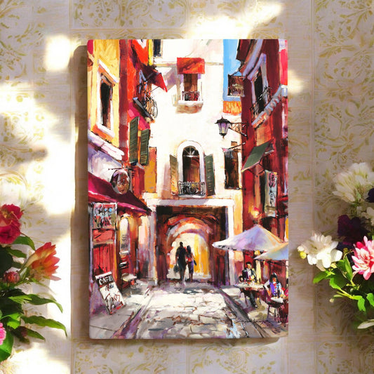 European Holiday Ceramic Art Tile by Brent Heighton 30x20 cm - Wall Decor Ready to Hang | Vibrant Mediterranean Street Scene | Interior Design Art Gift-Osiris Craftworks