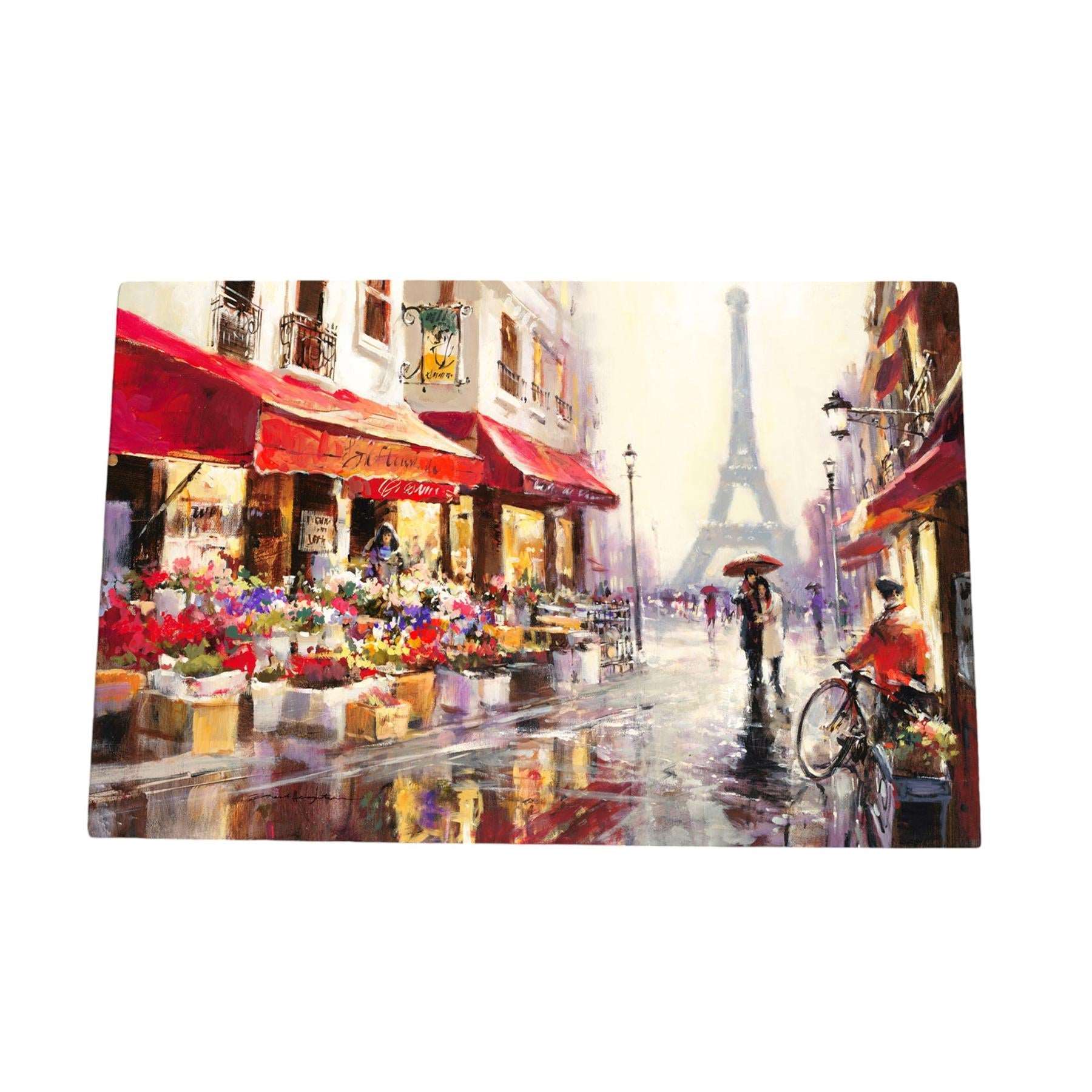 APRIL IN PARIS Brent Heighton Ceramic Art Tile 30x20cm - Ready to Hang | Parisian Street Scene with Eiffel Tower and Flower Shop - Boxed Gift Idea"